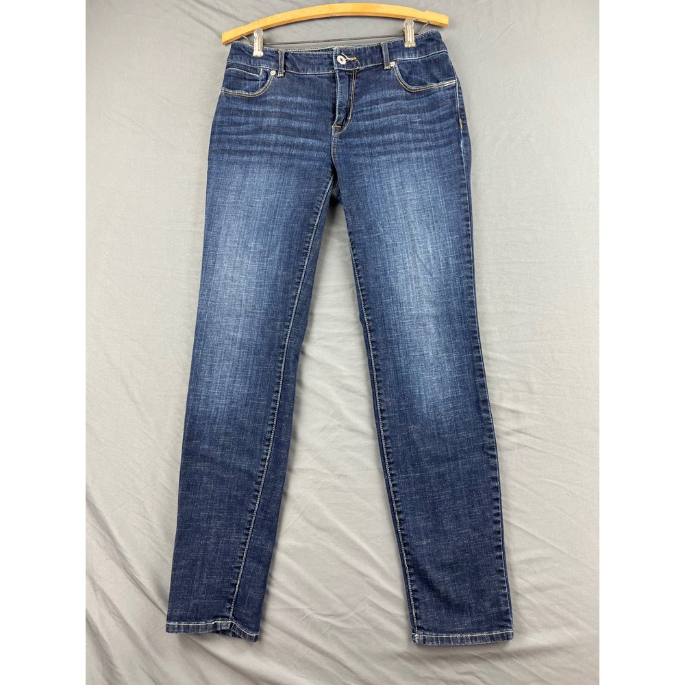 Chico's Platinum Denim Jeans Womens 0 Slim Leg Dark Wash Blue Stretch Excellent